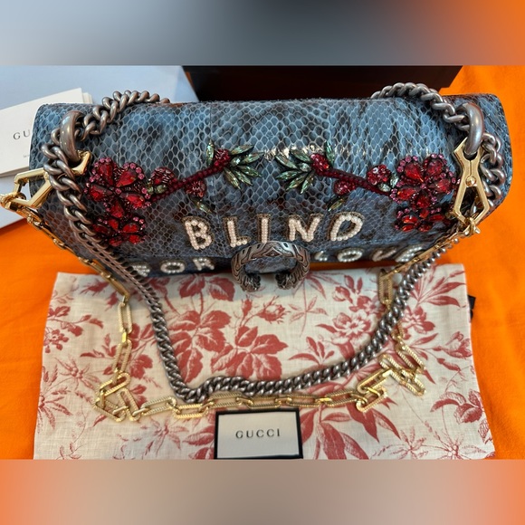 Like New Gucci Python Blind For Love Dionysus Genuine Purse Blue Rhinestones - Picture 14 of 17